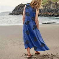 Haljine za žene bez rukava maxi casual sunčane haljine otisnute V-izrez ljetna haljina plava xl
