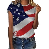 Dan nezavisnosti Žene Ljetne vrhove Žene Casual America Zastava Ispis O vrat Bluza kratkih rukava Ties