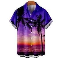 Majice i muškarci majice Havajske majice za muškarce, ljubičasti zalazak sunca Palm Beach casual stilski