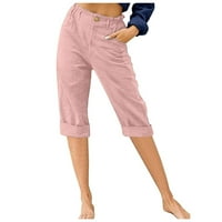 Efsteb ženske kratke hlače casual udobne pamučne pantalone visoke struke široke noge hlače od pune boje
