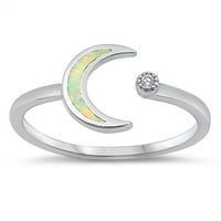 Bijeli simulirani opal kubični cirkonijski mjesec i zvijezda otvorenog prstena Sterling srebrna veličina