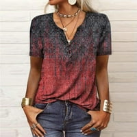 Dabuliu Ženska majica V-izrez kratki rukav Print Modni pulover vrhove Ljetna casual labava majica za