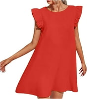 Finelylove Flowy ljetna haljina za ženska duga ljetna haljina za žene A-line Redovna puna puna crvena