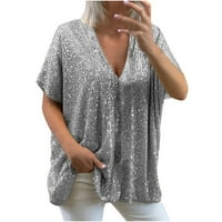 Ženska odjeća The Trendy grafički tees kratki rukav Squines Loot zagađivač Majica za blube s V-izrezom vrhovi sivi XL ljetni klirens