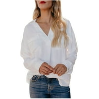 Scyoekwg Fals modne majice s dugim rukavima za žene rever labavo fit bluza Čvrsta boja trendi povremeni