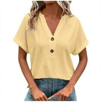 Fjofpr Ženska odjeća ljetne majice za žene Solidna boja V-izrez kratki rukav labavi fit fit osnovna