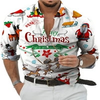 HAITE muškarci vrhovi gumb niz božićne košulje tunika dugih rukava MENS XMAS bluza rever vrat-k xl