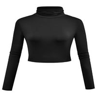 Glookwis Women Crew Crt majica Casual Pulover Slim Fit Lagani topls High Plain Tee Tunic Bluza Black