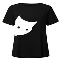 Grianlook Women GOGGY RAGLAN rukav majica Cat Print Short Majica Odmor posada izrez