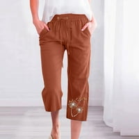 Farstey ženske pamučne platnene čarošene ležerne ljetne maslačke grafičke sportske hlače džepove izvlačenja