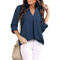 Ženske bluze s dugim rukavima Ženska modna casual na radna majica s rukavima V-izrez Čvrsta šifon preklopnik