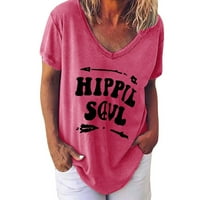 Ženske košulje Žene Modni Ležerni print V-izrez Majica s kratkim rukavima Top Bluza Pulover Hot Pink