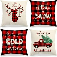 Set crvene crne bivolo plaira Božićno bacanje jastuk navlake zimske kuće za odmor ukrasi jastuci jastučni koferi jastuk kauč za kućni kauč (18 x18