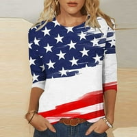 Ženska udobna američka zastava Sparkly Toes Trendsetting TEes Crewneck rukavske majice Plave XL