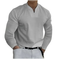 Penkiiy s dugim rukavima za muškarce Muškarci Ležerna košulja Čvrsta dugi rukav V-izrez za bluzu V-izrez