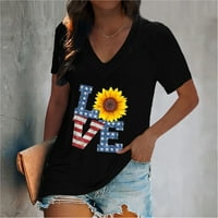 Ženska majica V-izrez Neovisnosti Nezavisnost suncokret Print Pulover Ležerne prilike kratkih rukava