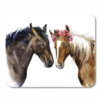 Umjetnik akvarelorske konje cvijeće cvjeta slatka ljubav svijetla smeđu brodove Mousepad jastuk za miš