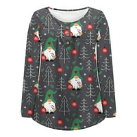 Božićne majice za ženske ležerne gumne za vrat za vrat dugih rukava Christams Print Top tamno siva xxl