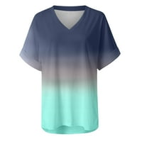 AoKSee ljetni bluze za žene, modni gradijentni ispisani bluza V-izrez kratki rukav labavi dupli majica