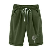 Lopecy-Sta Ženski ljetni ispis Pet bodova Velike veličine Posteljine pantalone Casual Hlače Storks Hotcos za ženske kratke hlače Ženske vojske zelene boje