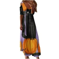 Ženska haljina za halver za Halloween čipka kratkih rukava V izrez Ruched Maxi haljine slatka mačka