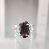 Prirodni gornji prsten, grubi Garnet Gemstone, januarski kamen, čekić, sterling srebrna, ženski prsten,