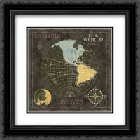 Mapa stare svjetske putovanja Black i matted crnarna ukrašena umjetnička ispisa Coulter, Cynthia