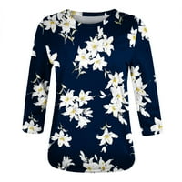 Qwertyu ženske bluze plus veličina laskave cvjetne majice za lakat duljine majice Slim Fit Craw Crt