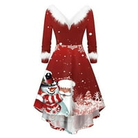 Ženske modne božićne plišane nepravilne haljine s dugim rukavima crveno xl