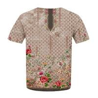 Tking Fashion Womens Plus size s kratkim rukavima cvjetni print TOPS Crewneck Loasether Ljetne T majice