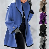Ženski gumb prema kapuljaču od vunene kaputice Vrhove dame čvrstog jakna za kaput od kaputa plava 3xl