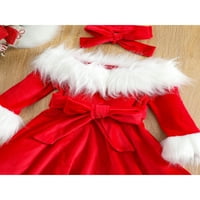 Aturuste božićna djevojačka odjeća za odjeću FAU patchwork dugih rukava s ramena A-line haljina s kaišom