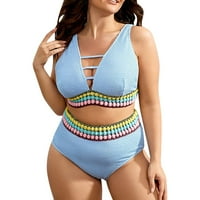 Plus size Žene Tankini kupaći kostimi Push Up V Crt Contrasty Boja Prevelici Split Bikini Halter bikini