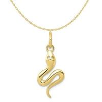 Carat u Karatsu 10K žuto zlato Čvrsto polirani šarm zmija sa 10k žutom zlatnom laganom užad ogrlicu