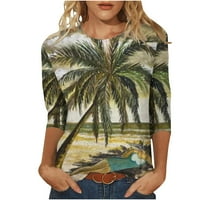 HVYesh ženski krajolik tisak Trendy rukava okrugli vratovi Bluze za bluze Slobodne udome Comfy ljetni