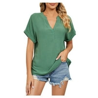 Ženske košulje Ženska modna casual Solid V-izrez Labavi majica kratkih rukava Top Green XXL
