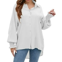 Xinqinghao ženska bluza vrhovi ruffle elastične dugih rukava majica od pune boje, isključite dugme za