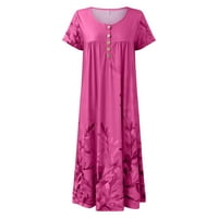 Žene Ljetne haljine Hot Pink Poliester, Spande haljine za žene s kratkim rukavima cvjetni okrugli gumb