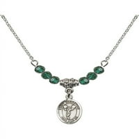 Rodijumska ogrlica sa zelenim majskim mjesecom rođenja Kamene perle i sveti sebastijski navijački šarm