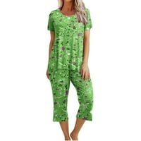 Pajamas setovi za žene s kratkim rukavima tiskara majicu i kapri hlače Dva loungewear pidžama setovi