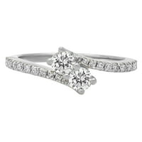 Dazzlingock kolekcija 0. Carat 14k okrugli bijeli dijamant dva kamena svadbena zaručnička prstena CT,