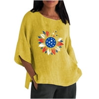 Olyvenn Save Big Pamuk posteljina USA zastava Ispis ženske bluze košulje Labavi Ležerne prilike kratkih