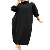 Beiwei žene duge maxi haljine s visokim rezom dukserište sa visokim vratom Jasno kolor zimski rukav casual crni 3xl