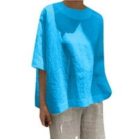 Ženska casual labav posteljina patchwork plus veličina dama dnevno Soild bluza vrhovi majica plava
