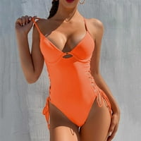 Ženski seksi jednodijelni izrez bikini puni kovče od pune boje DEPY V-izrez Plivanje JumpSuits Beachwear