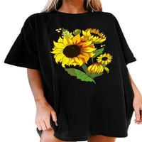 Bomotoo dame Tee cvjetni print T majica Crew Crt Majica Casual Tunic Bluza Dnendawer Pulover Black XL