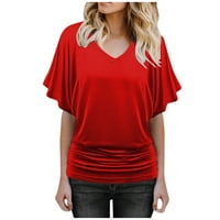 Bazyrey Womens Ljetni vrhovi Čvrsta tiskana bluza Ženski okrugli vrat Casual majica kratkih rukava Crveni