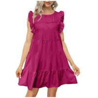 Ženski ljetni stil pepum rukava s rukavima Crewneck casual ruffled mini suknja, vruća ružičasta, xl