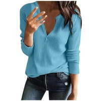 Ženske bluze s dugim rukavima Ženska modna boja Slatka boja V-izrez Udobna labava majica Dugi rukavi