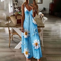 Ženske ljetne haljine V izrez cvjetni ispis špageta slim duga haljina trendi plaža maxi haljina sandress